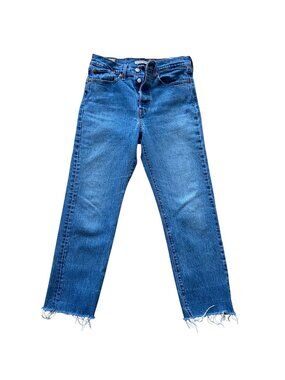 Levis Premium Wedgie Straight High-Rise Jeans W27 Raw Hem Medium Wash Button fly